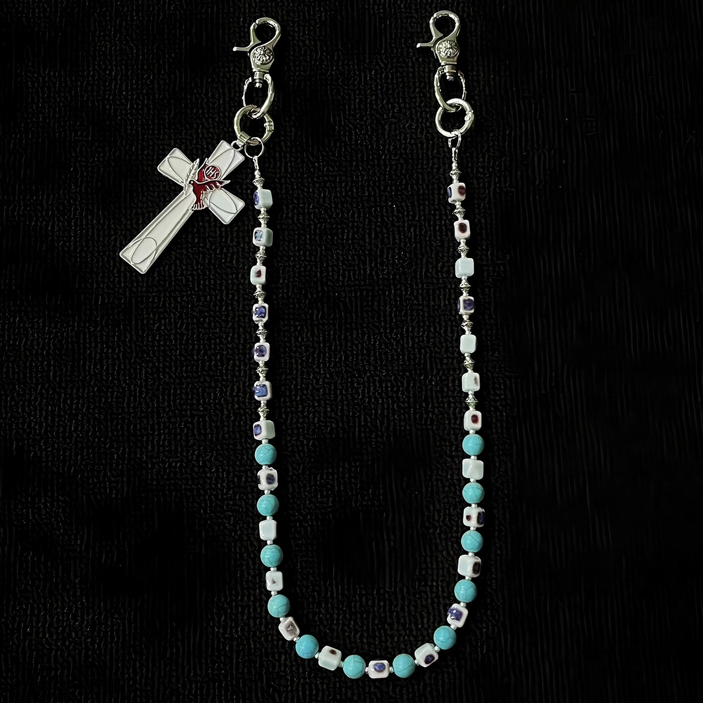Blue ceramic blue eye cross bead pants chain