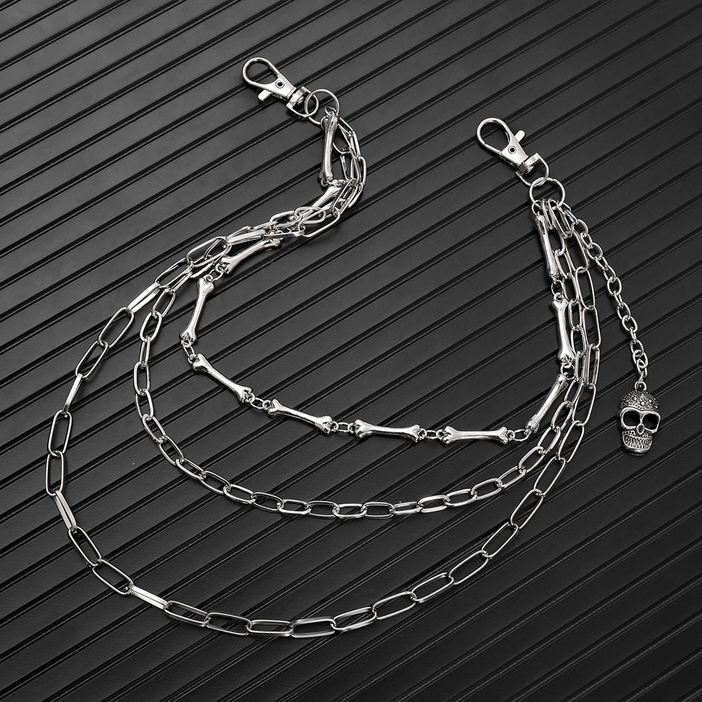 Thin three-chain bone skull pants chain