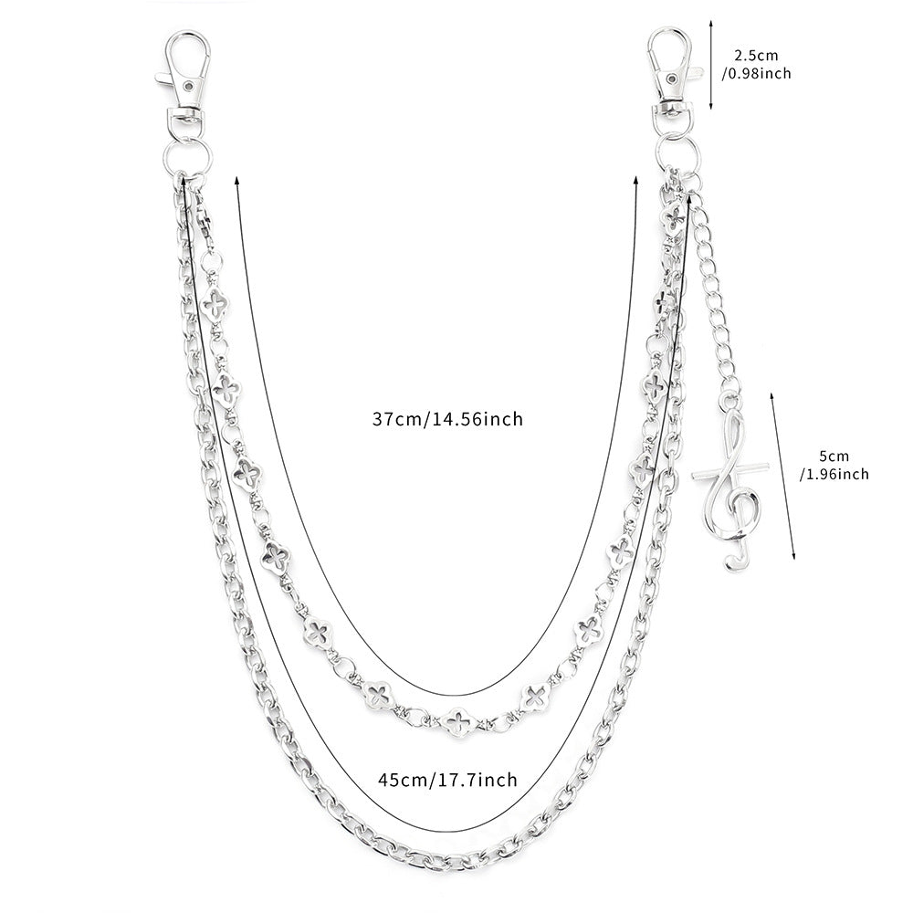Double-chain trouser chain with musical note pendant