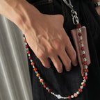 Red lion head artificial stone handmade beaded trouser chain