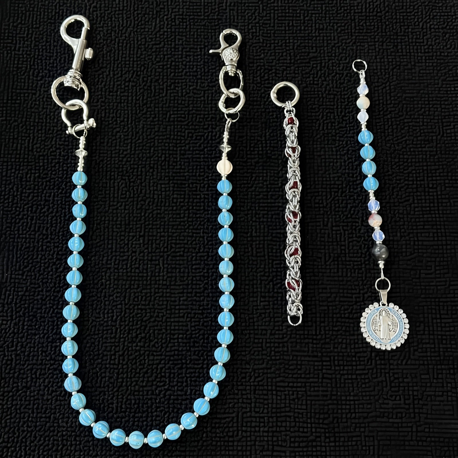 Blue turquoise dragon bone bead patchwork trouser chain