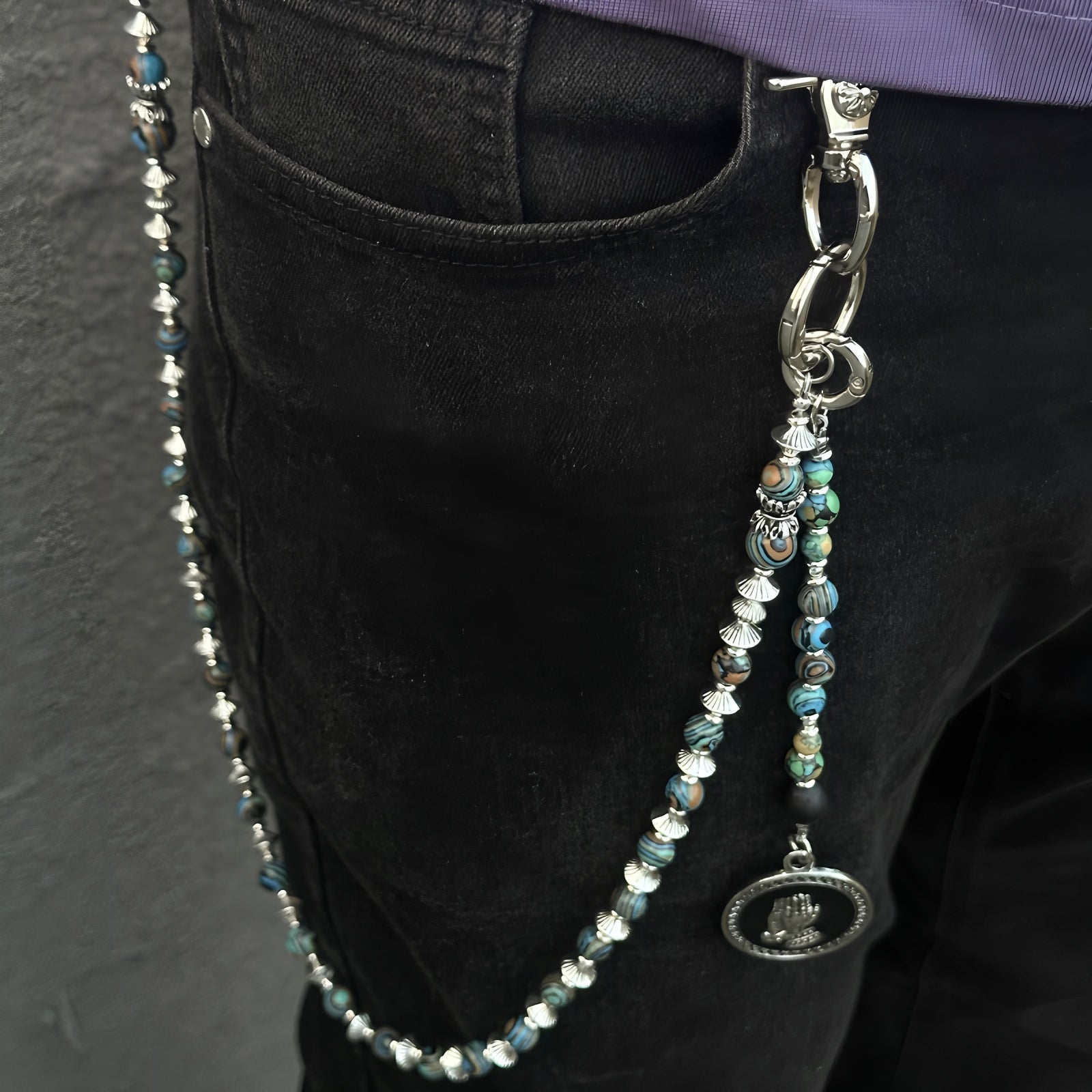 New vintage turquoise hand-beaded trouser chain