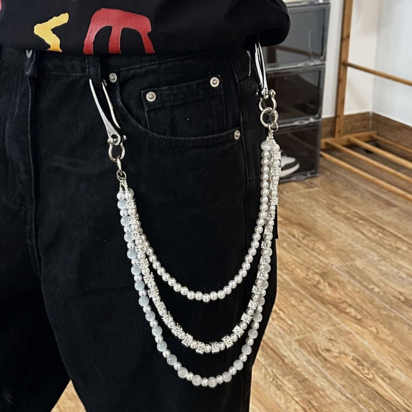 New pearl three-chain waist necklace