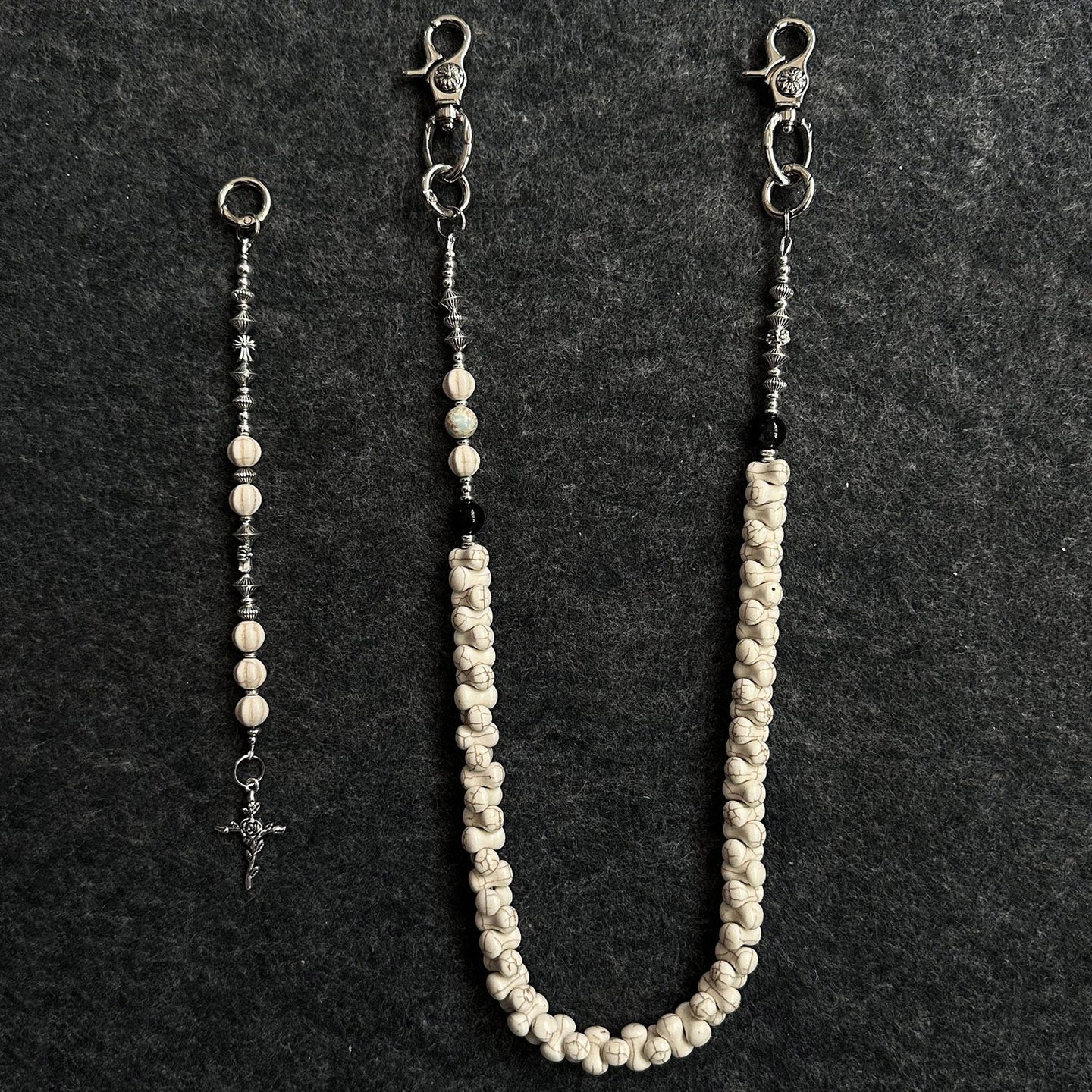 White turquoise bone cross head trouser chain