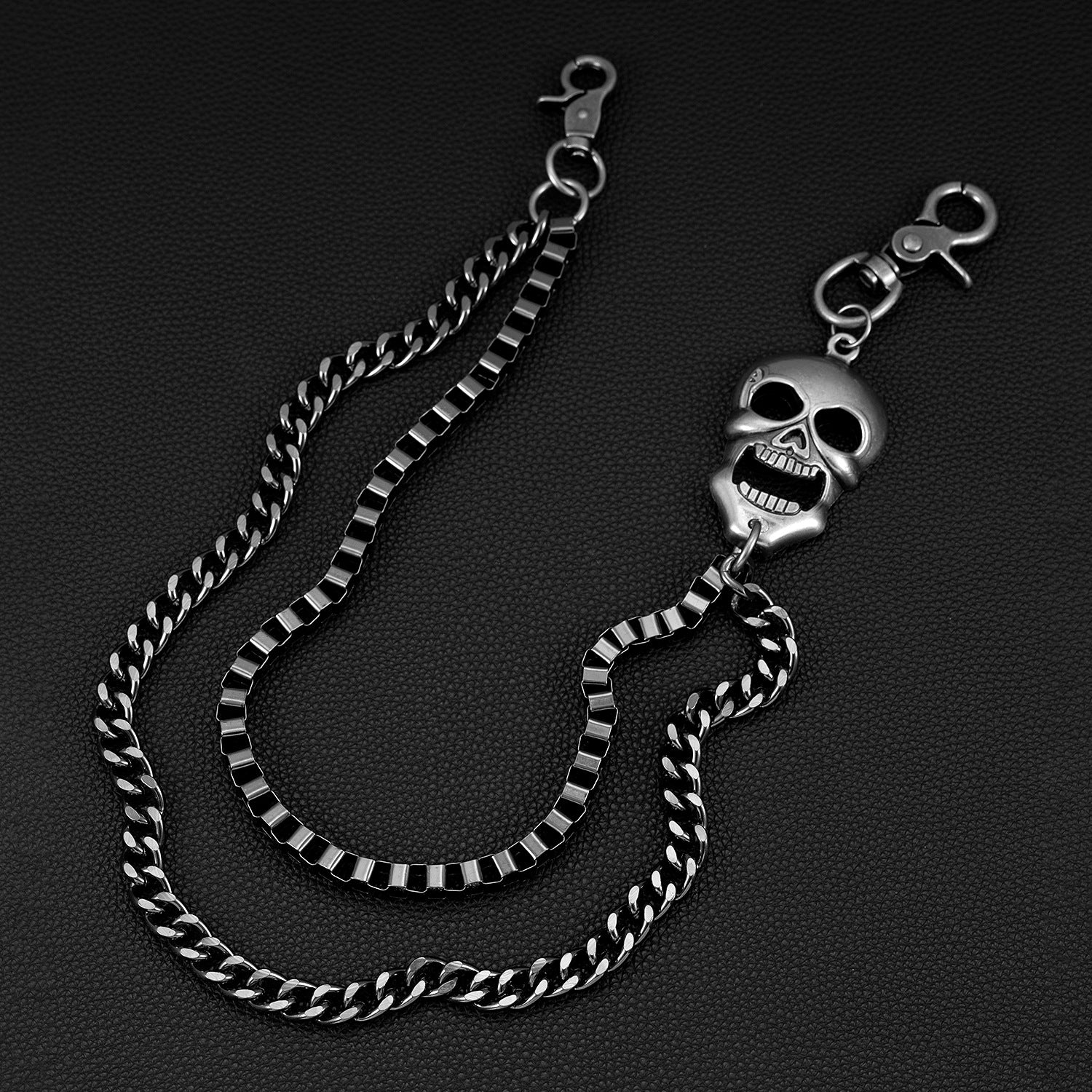 Dark punk hip-hop double-layer skull trouser chain