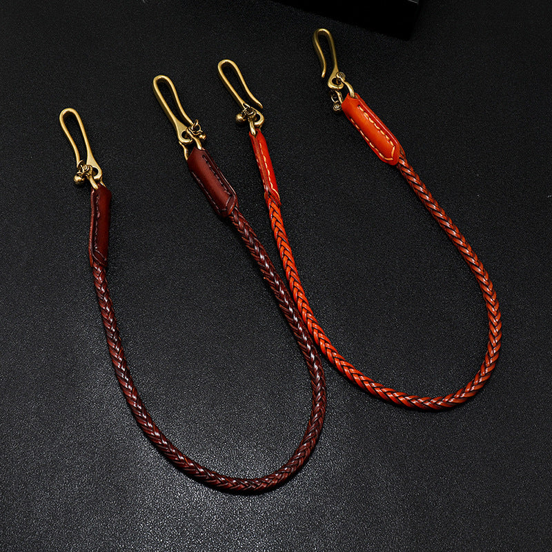 Leather hand-woven trouser chain