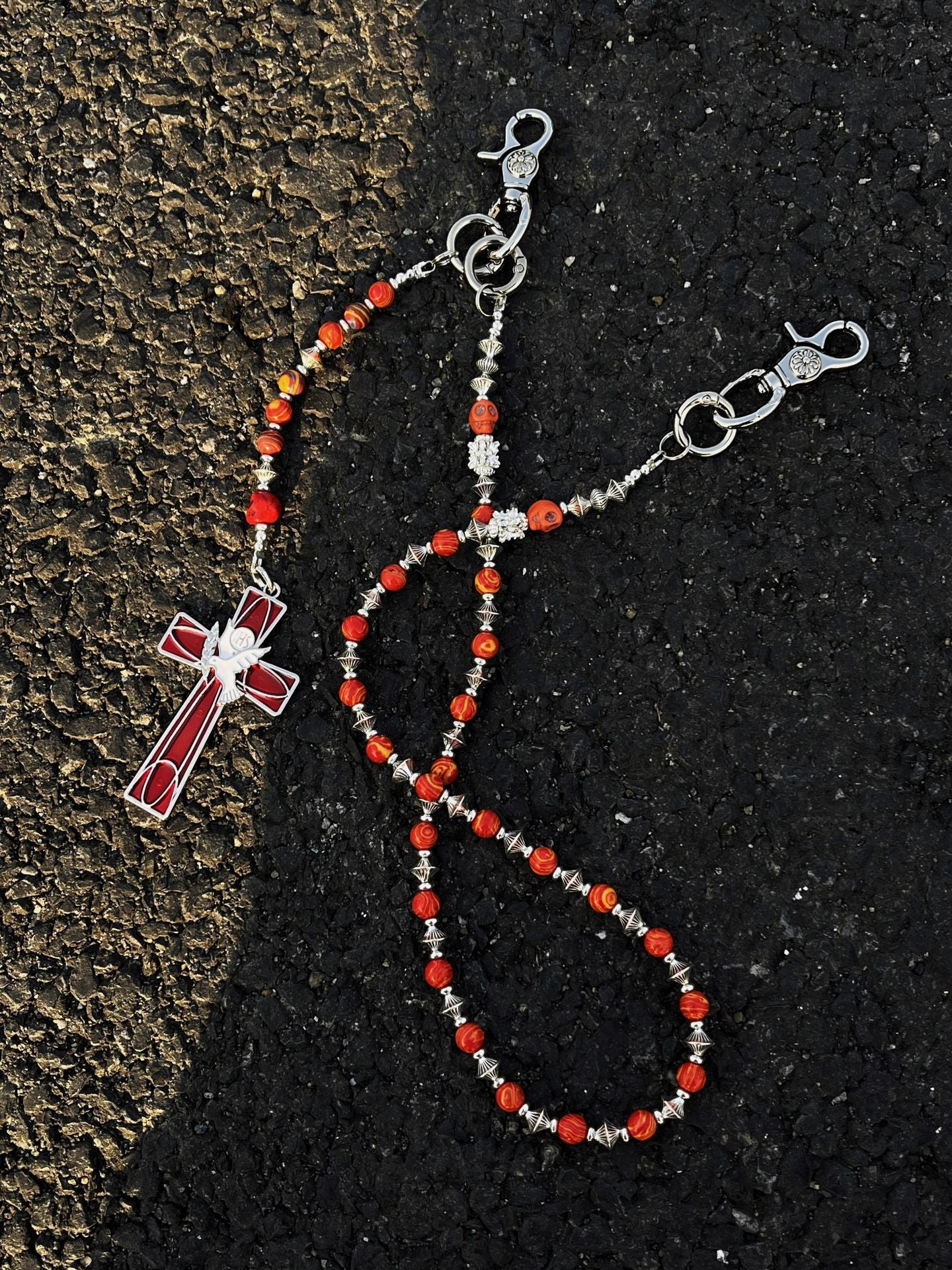 Red Snake and Peace Dove Cross Pants Chain