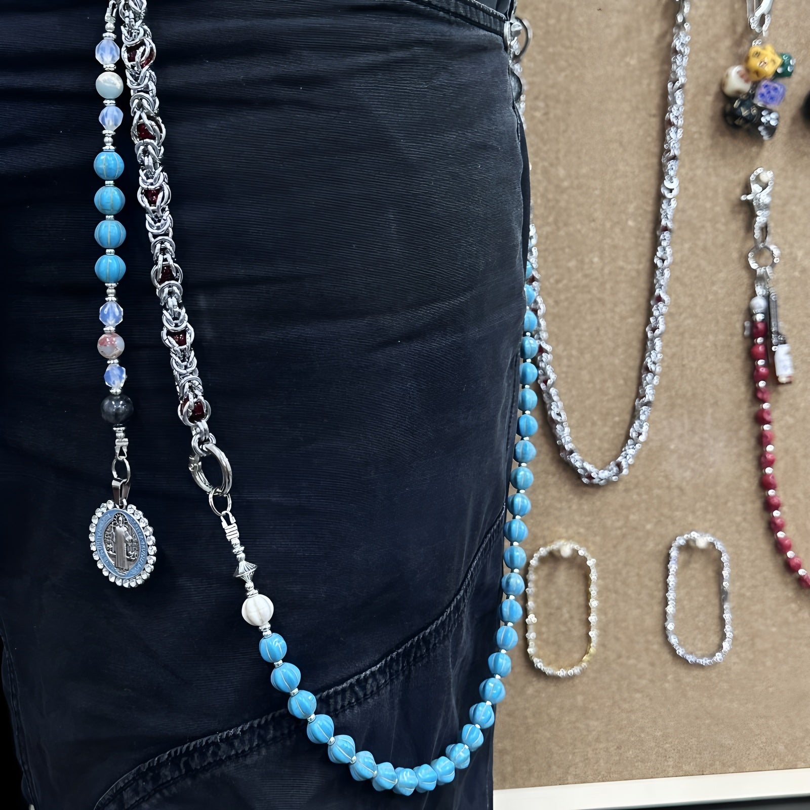 Blue turquoise dragon bone bead patchwork trouser chain