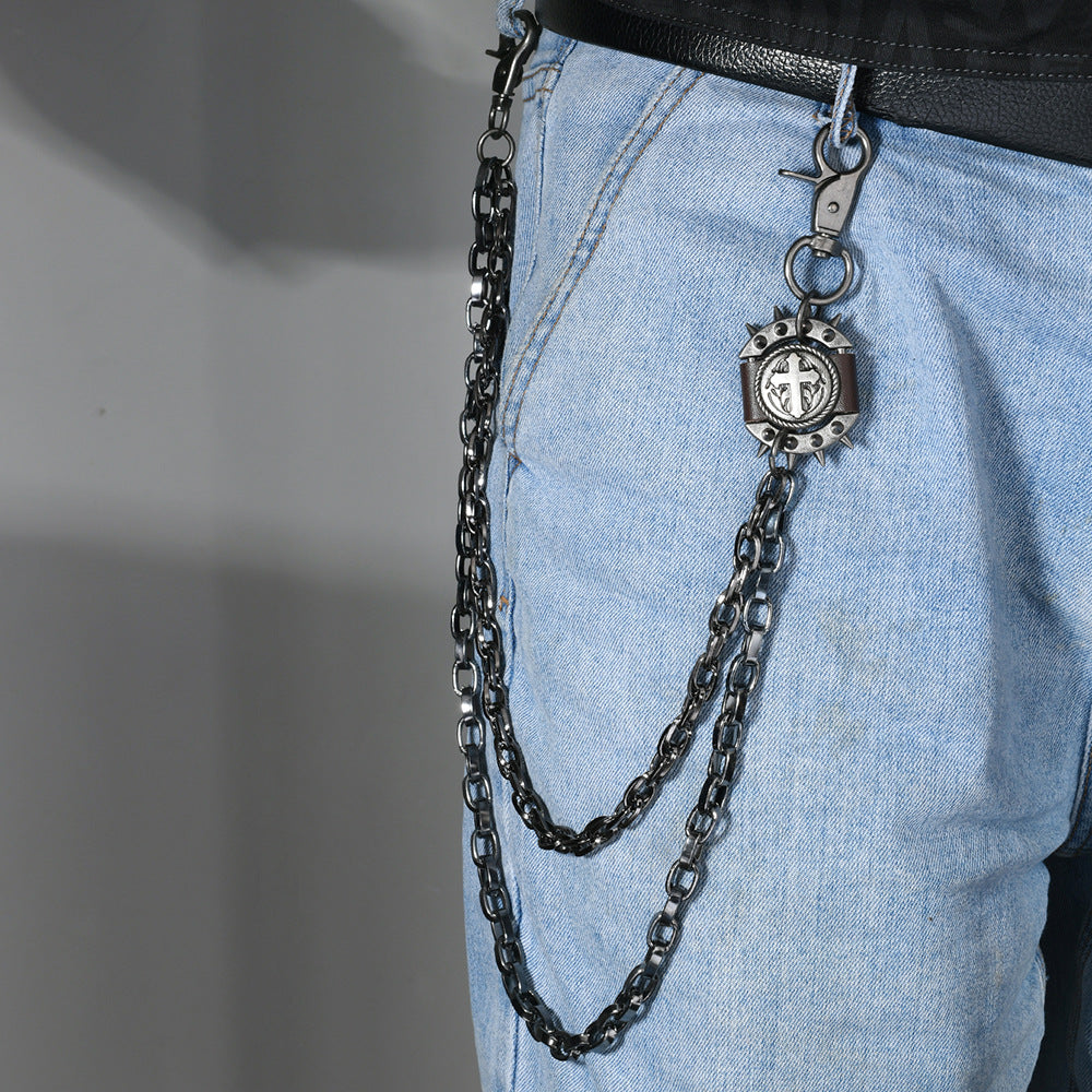 Double chain exaggerated spike pants chain