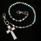 Blue ceramic blue eye cross bead pants chain