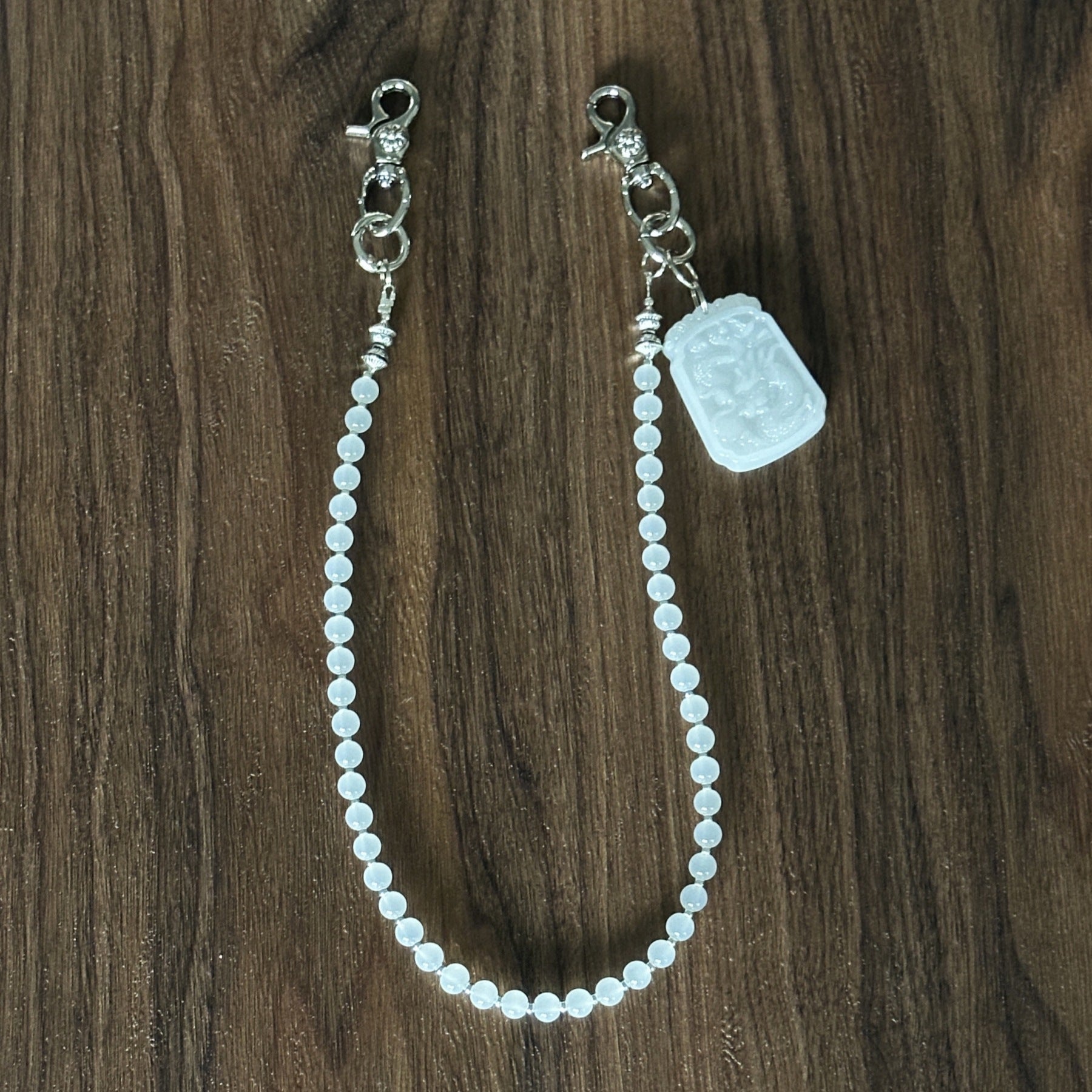 Jade White Stone Bead Pants Chain
