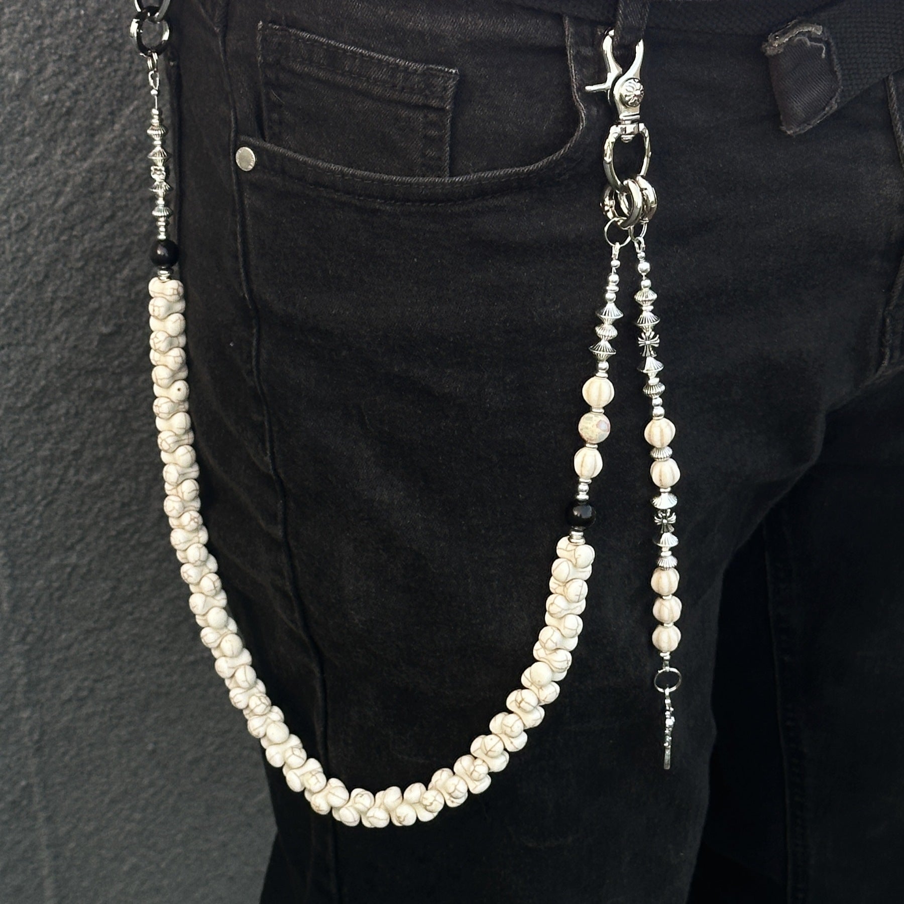 White turquoise bone cross head trouser chain
