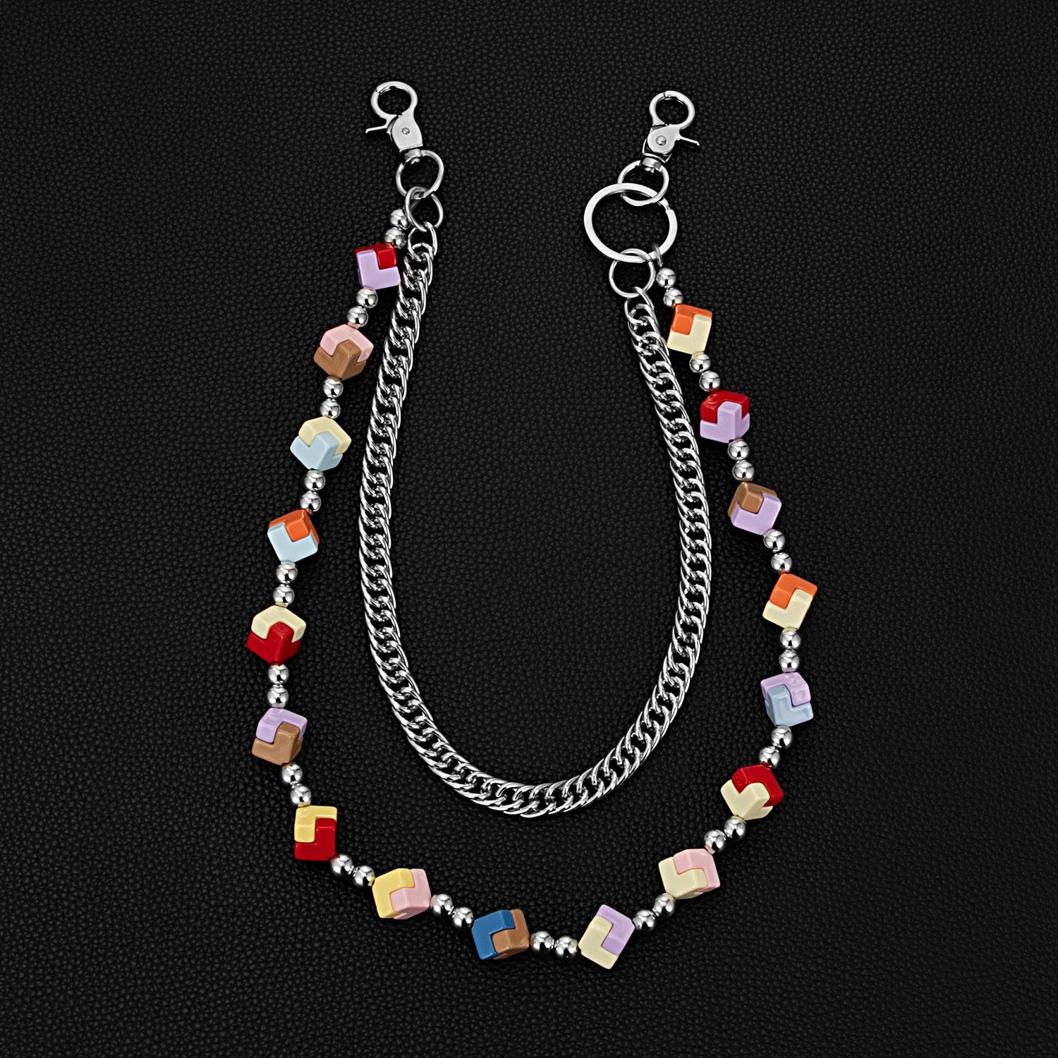 Trendy double-chain colorful Rubik's cube dice pants chain