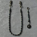 Turquoise, black and silver hand-stitched trouser chain