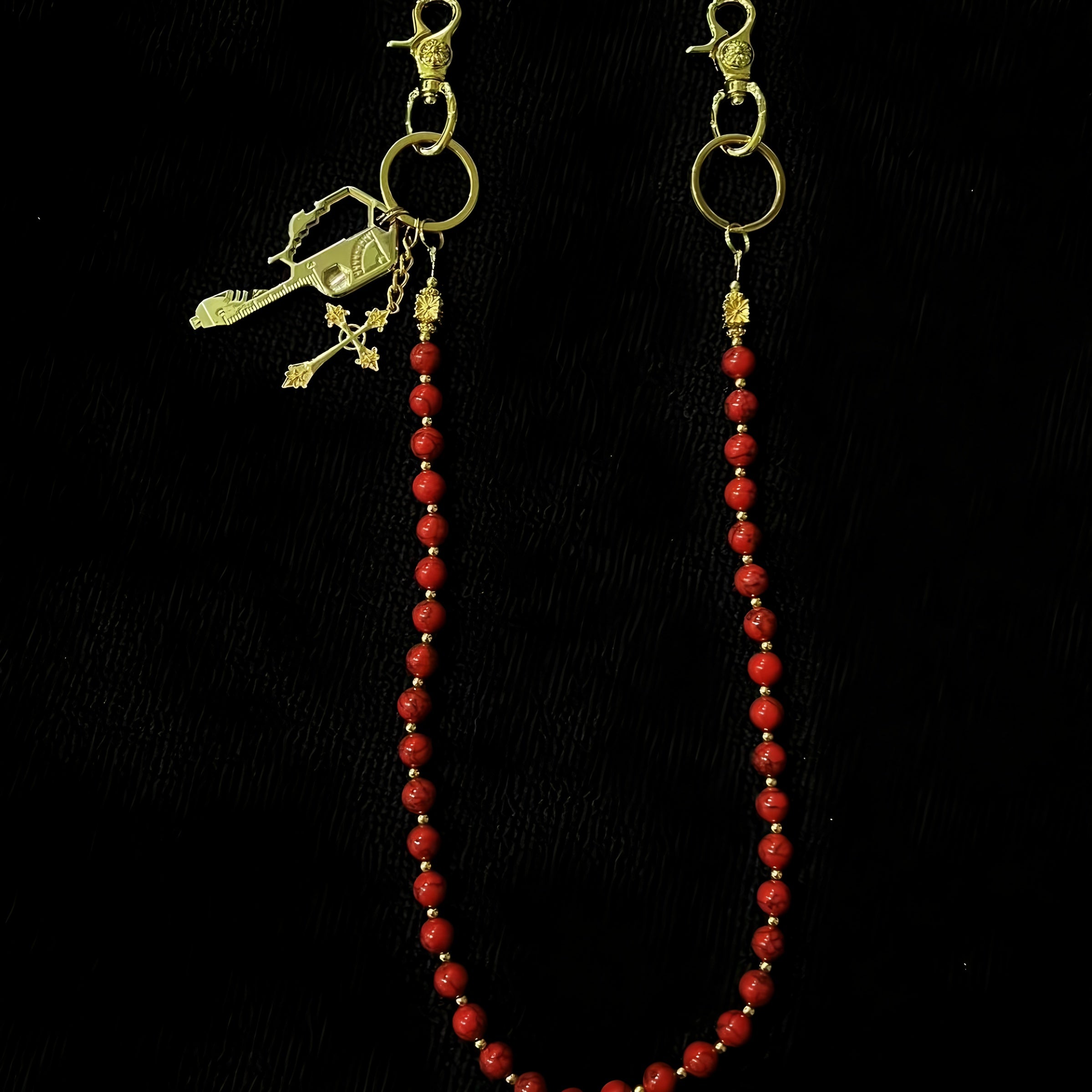 Blue and red turquoise hand-beaded pants chain