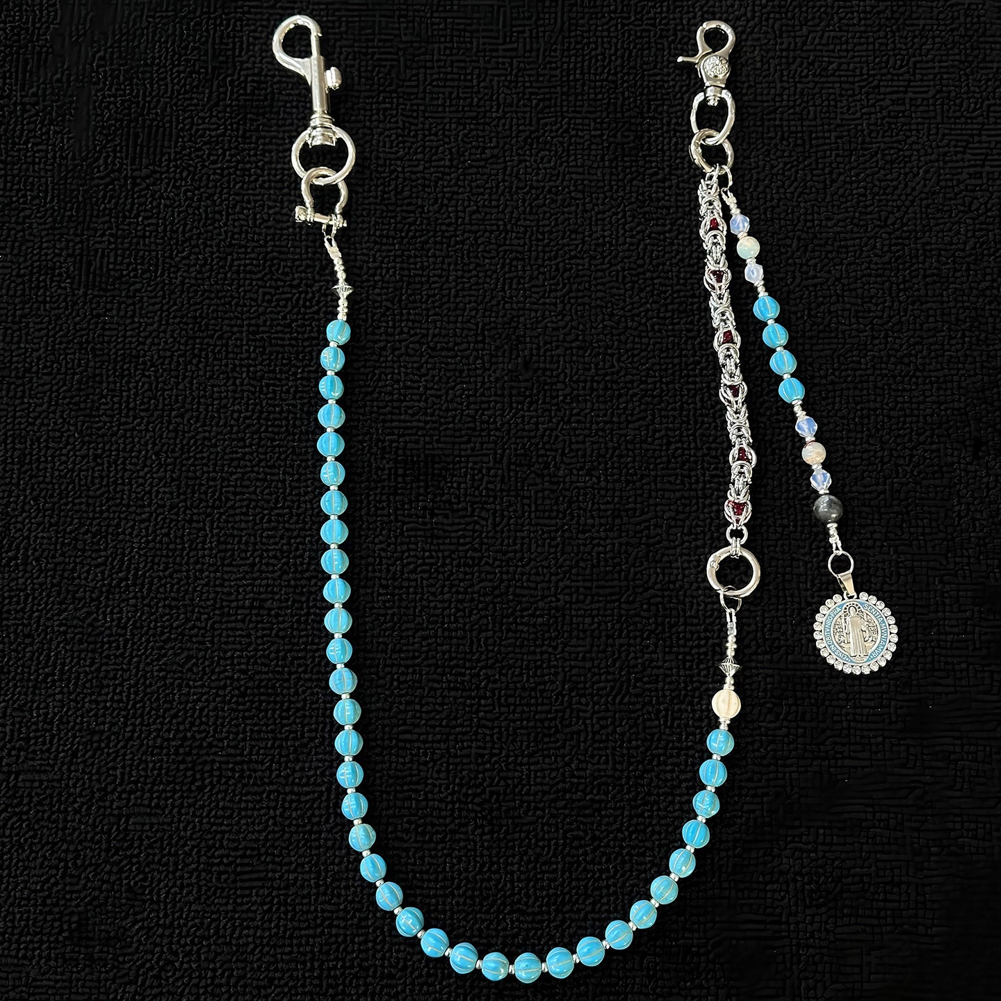 Blue turquoise dragon bone bead patchwork trouser chain