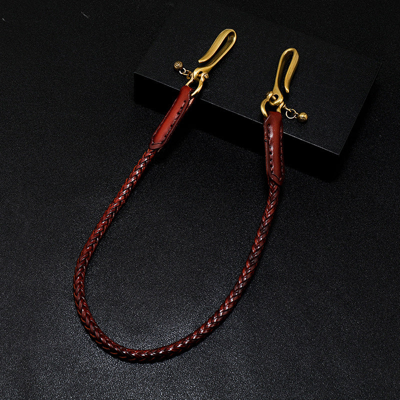 Leather hand-woven trouser chain