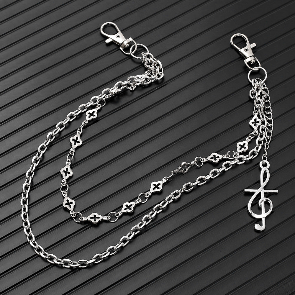 Double-chain trouser chain with musical note pendant