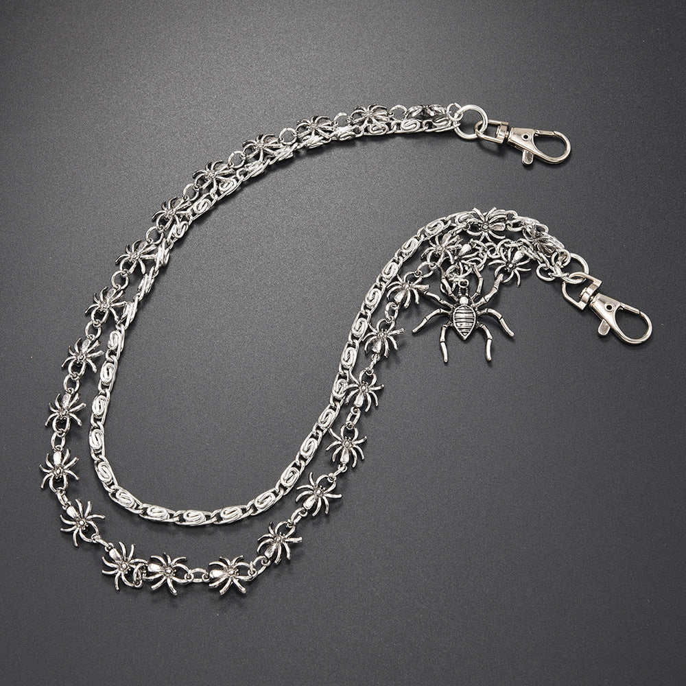 Double chain gothic dark spider pants chain