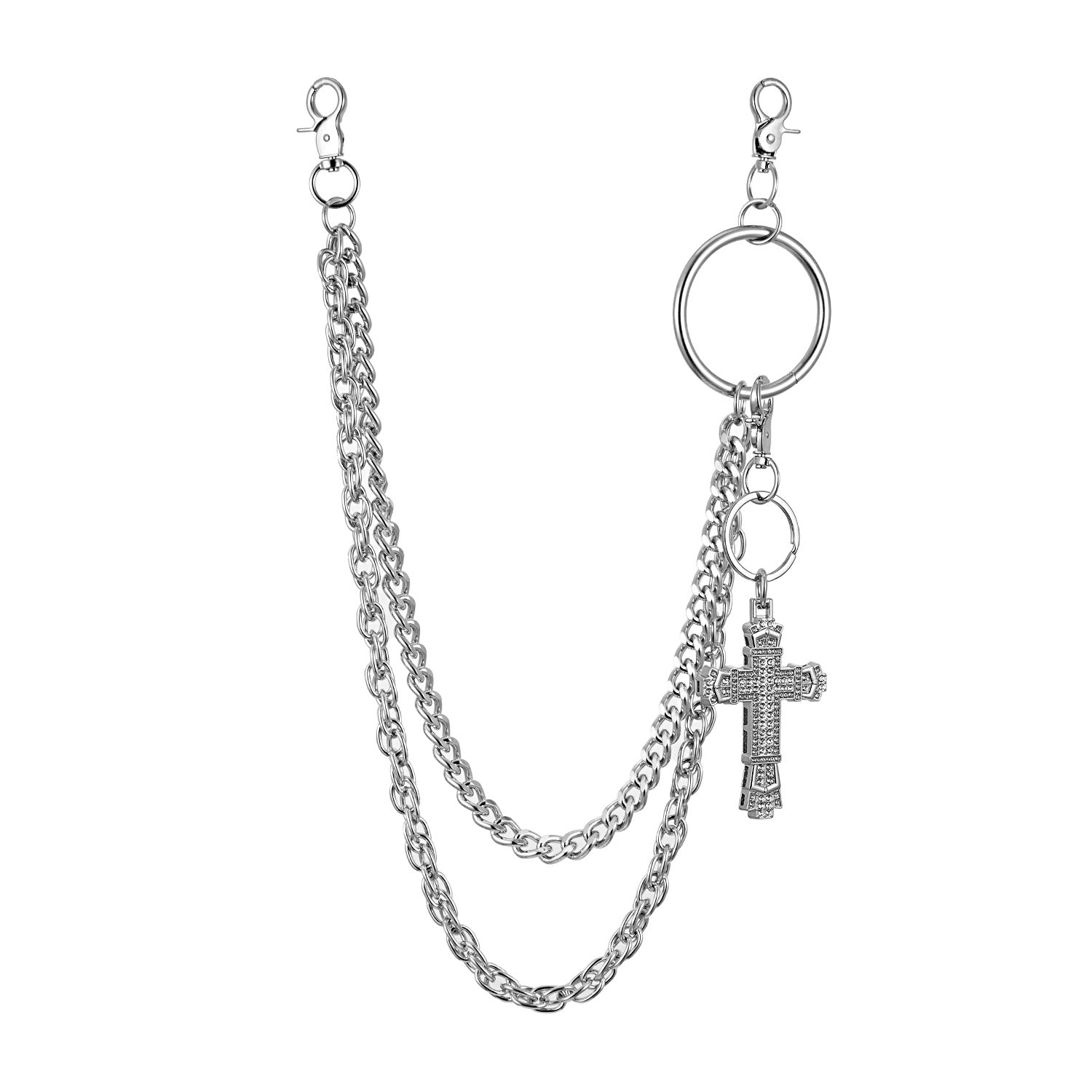 Double-layer heavy texture punk hip-hop pants chain