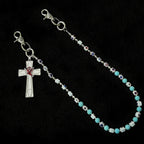 Blue ceramic blue eye cross bead pants chain