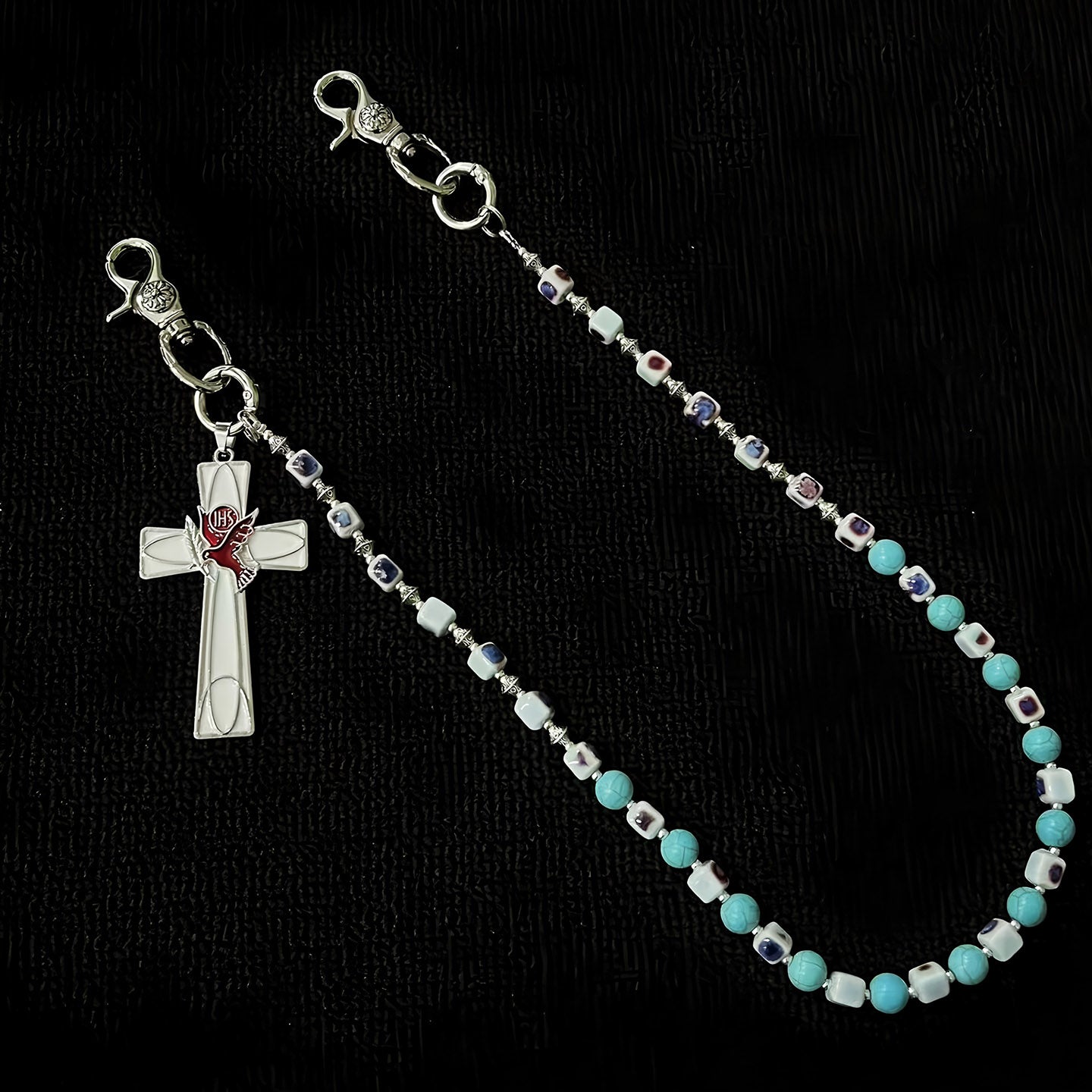Blue ceramic blue eye cross bead pants chain