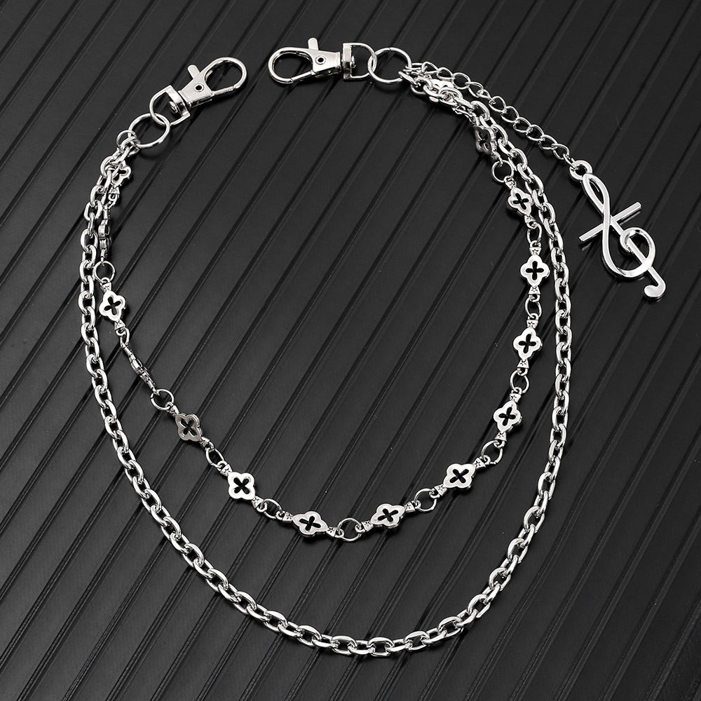 Double-chain trouser chain with musical note pendant
