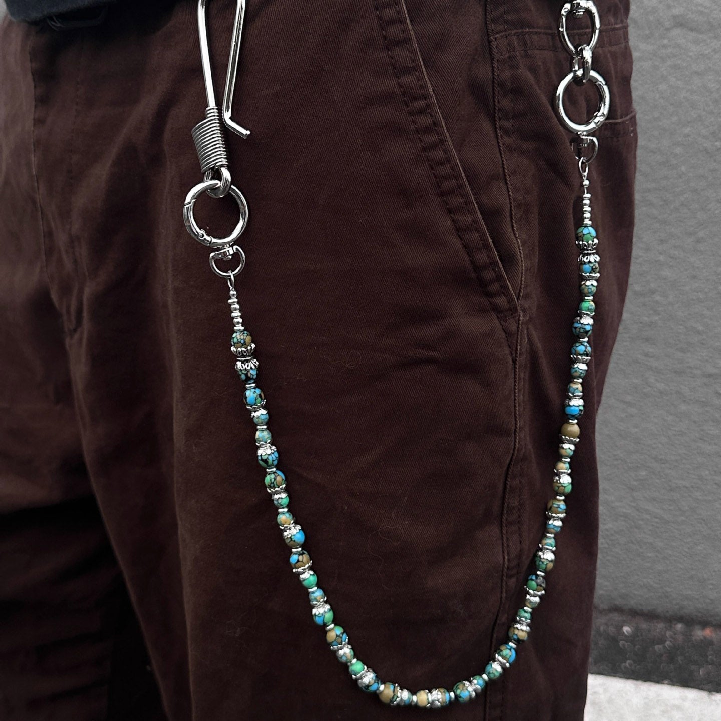 Volcanic stone waist pendant pants chain