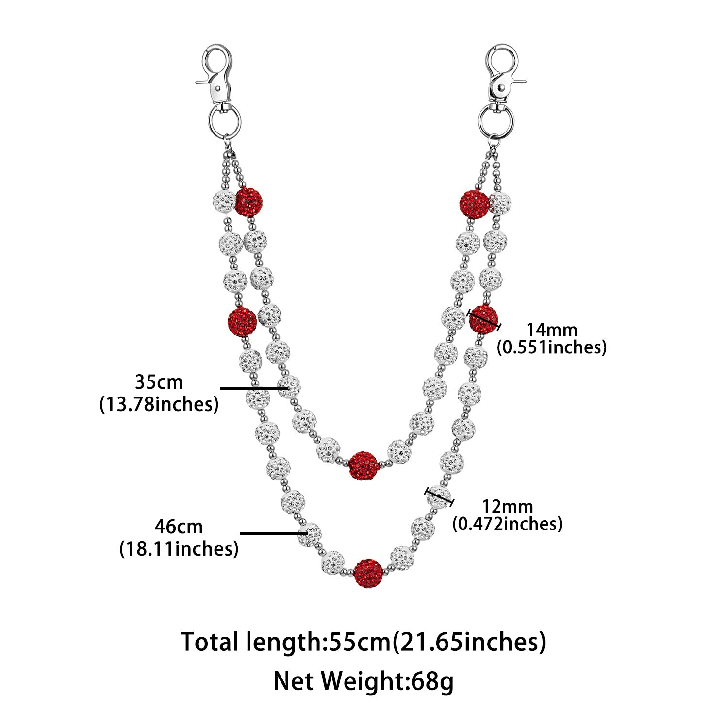 14mm large diamond ball diamond double chain trouser chain