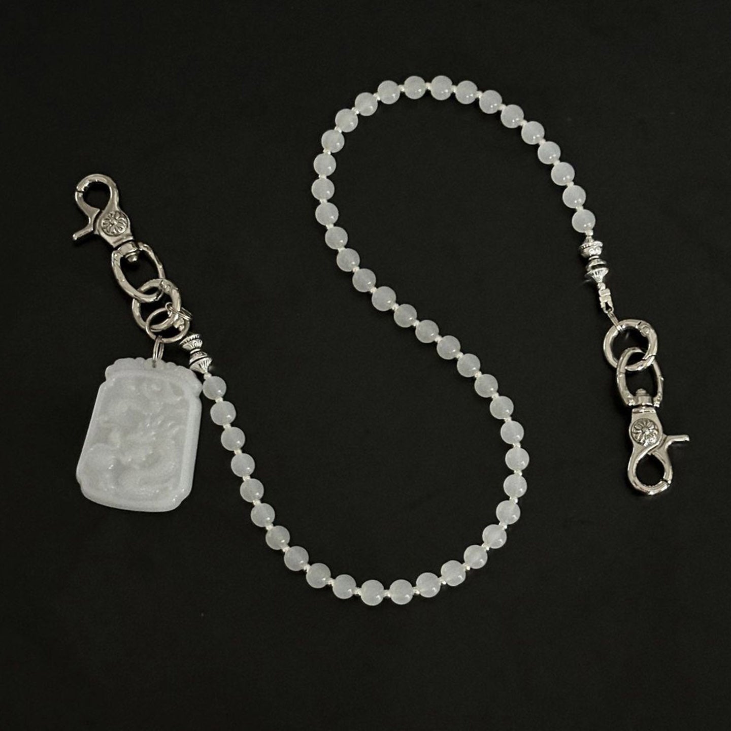 Jade White Stone Bead Pants Chain