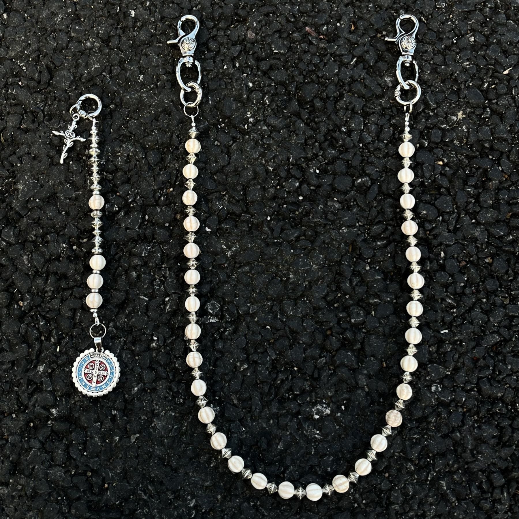 Cross Round White Turquoise Jeans Chain