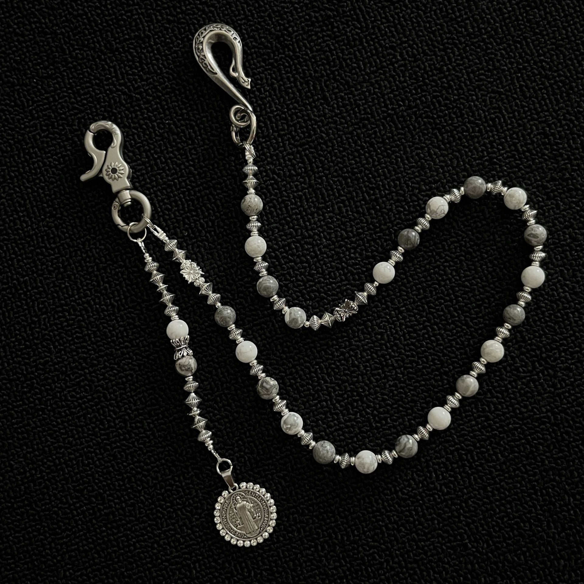 Handmade white and gray vintage mixed pearl pants chain