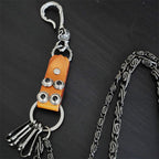 American retro genuine leather patchwork trouser chain