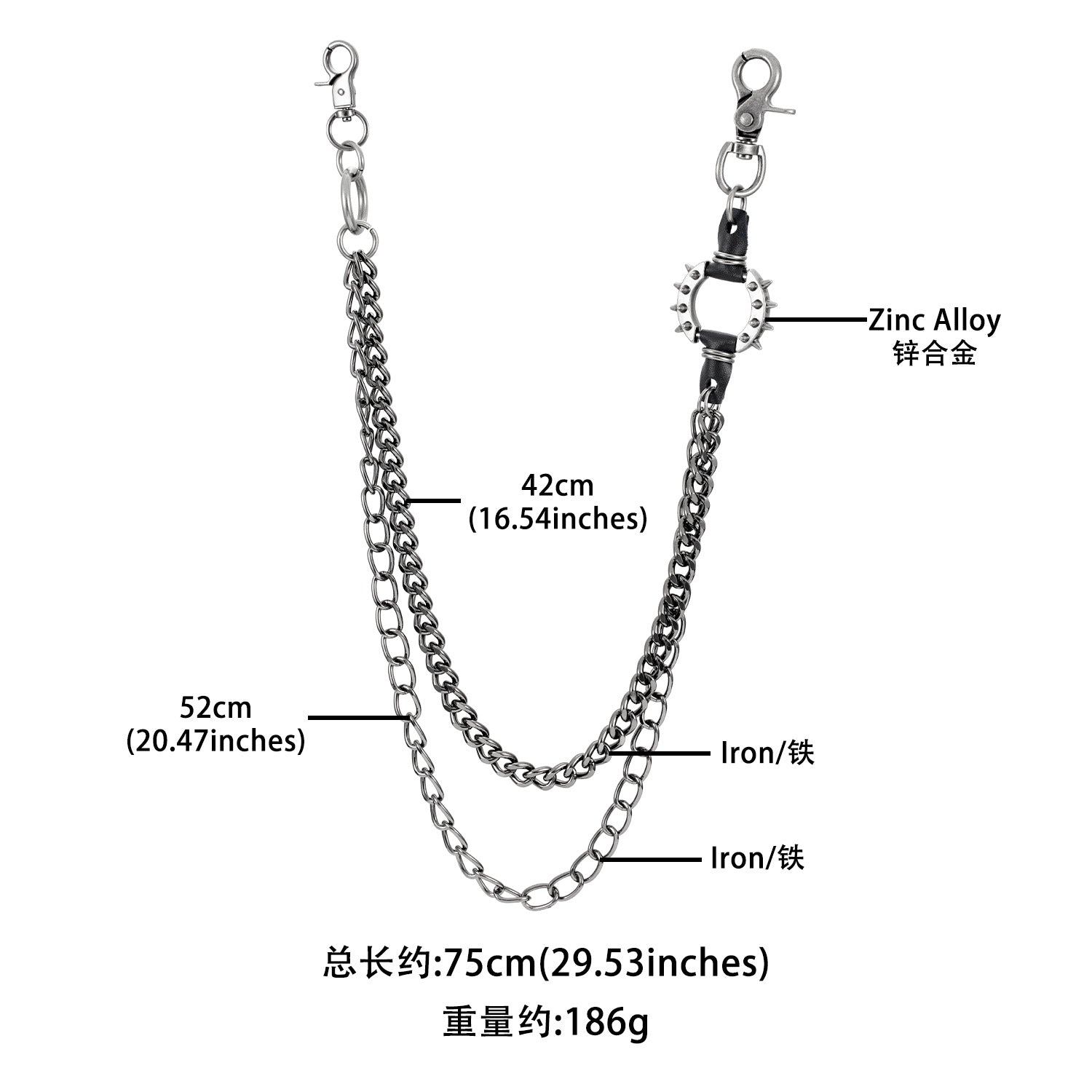 Exaggerated spiked retro art men's and women's hip-hop punk pants chain