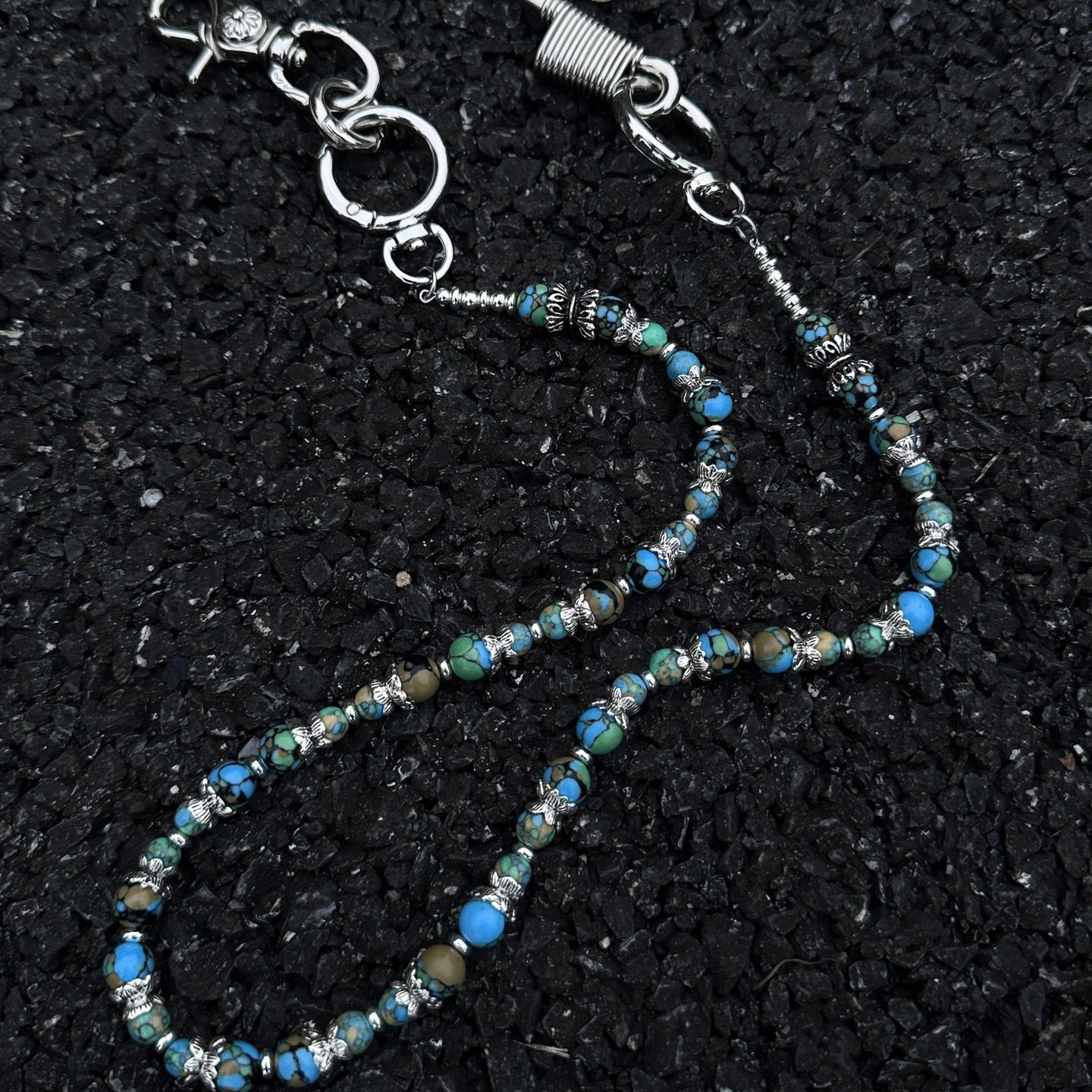 Volcanic stone waist pendant pants chain