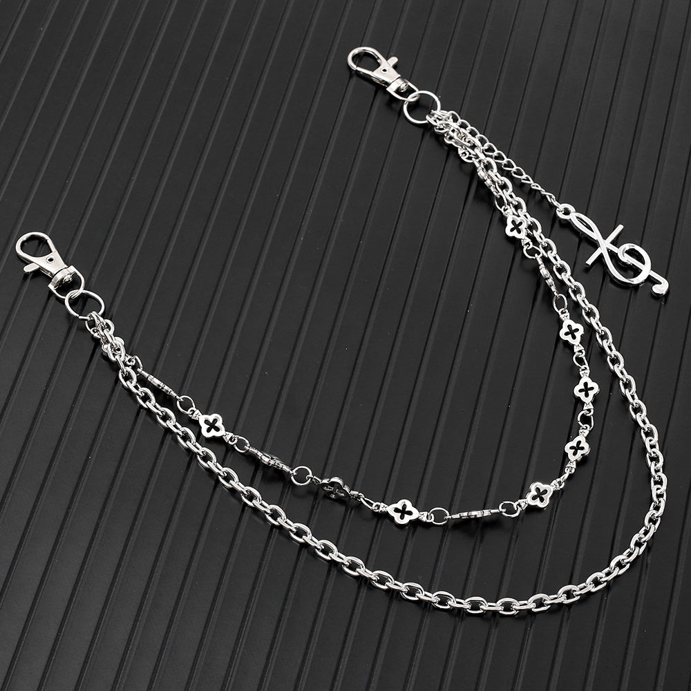 Double-chain trouser chain with musical note pendant