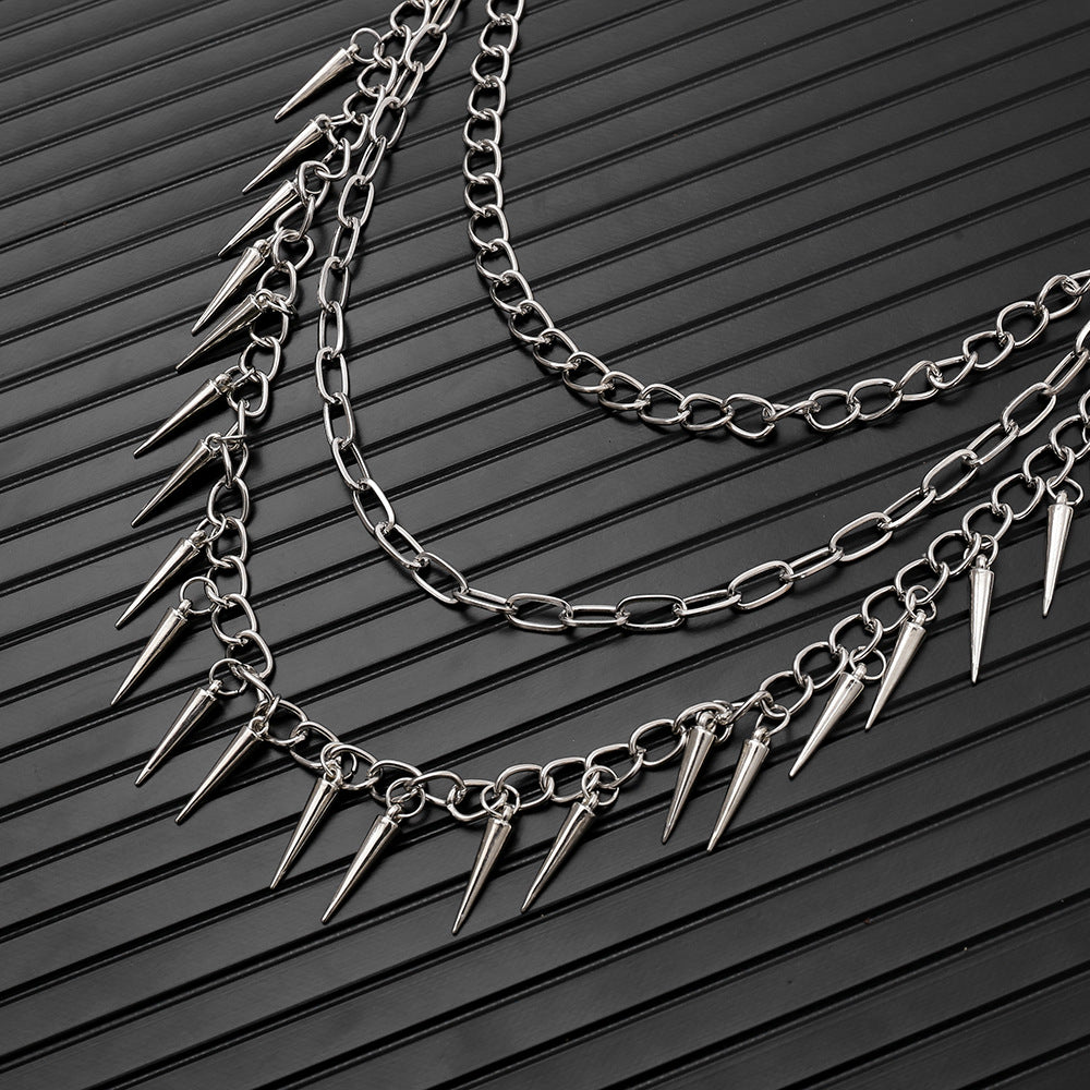 Three-layer punk spiked chain pants chain