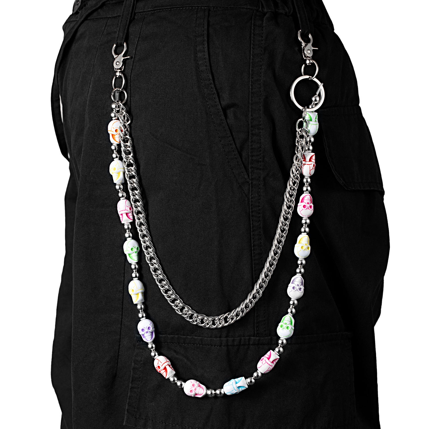 Colorful Lantern Beaded Trendy Hip-Hop Women's Double-Layer Pants Chain