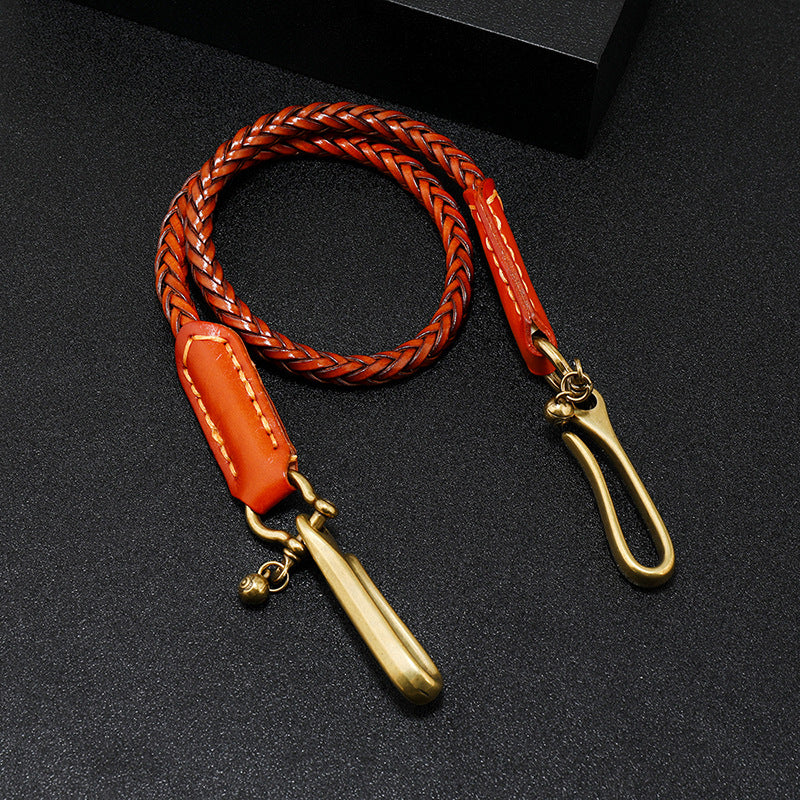 Leather hand-woven trouser chain