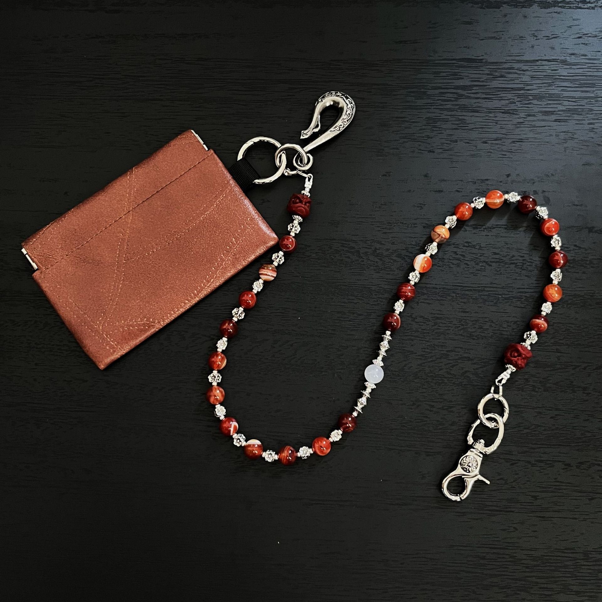 Red lion head artificial stone handmade beaded trouser chain