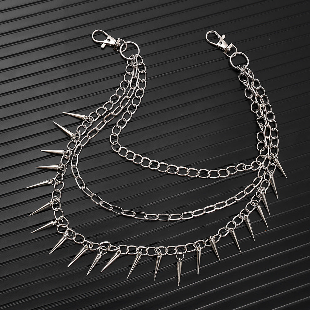 Three-layer punk spiked chain pants chain