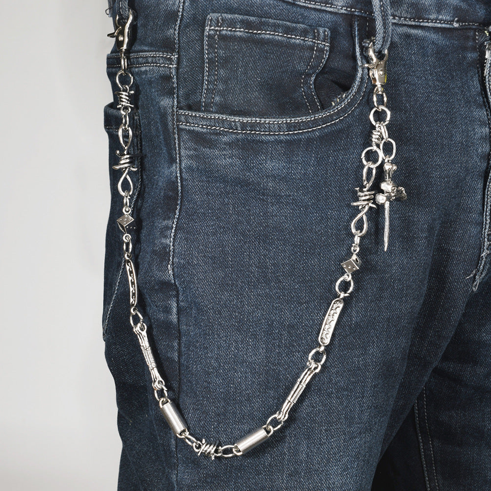 New spiked retro street pants chain