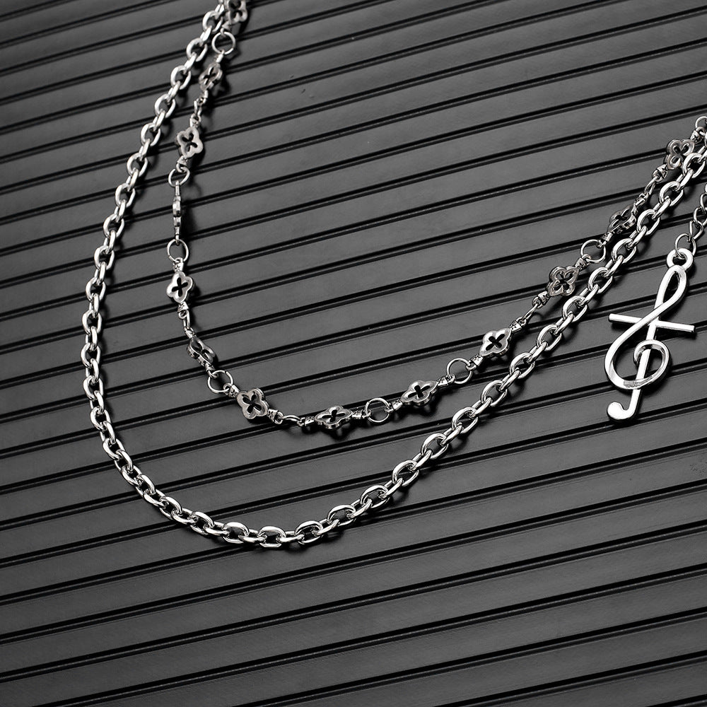 Double-chain trouser chain with musical note pendant