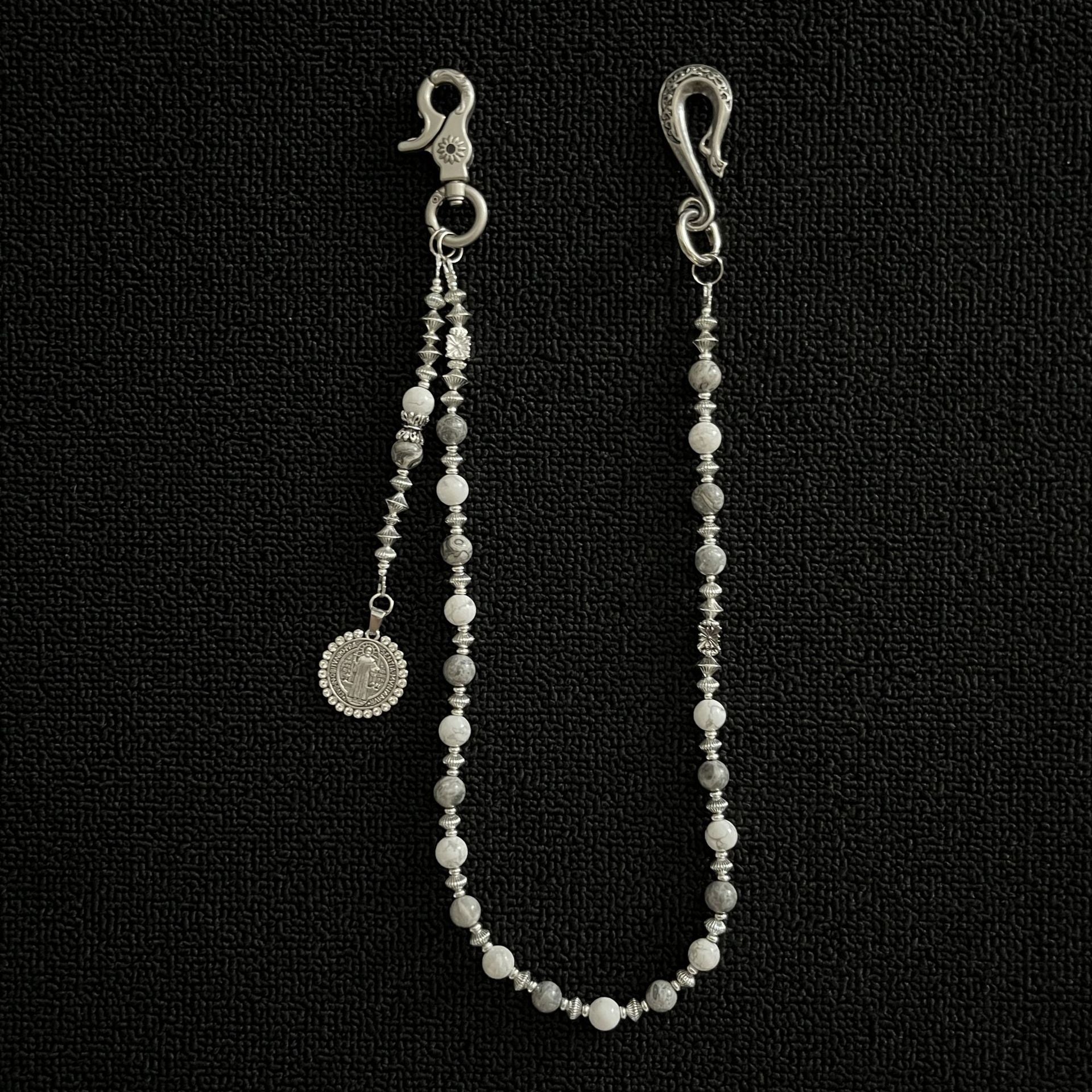 Handmade white and gray vintage mixed pearl pants chain