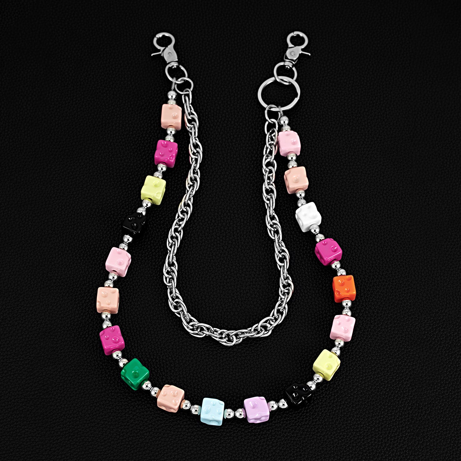 Double-layer trendy colorful Rubik's cube dice pants chain