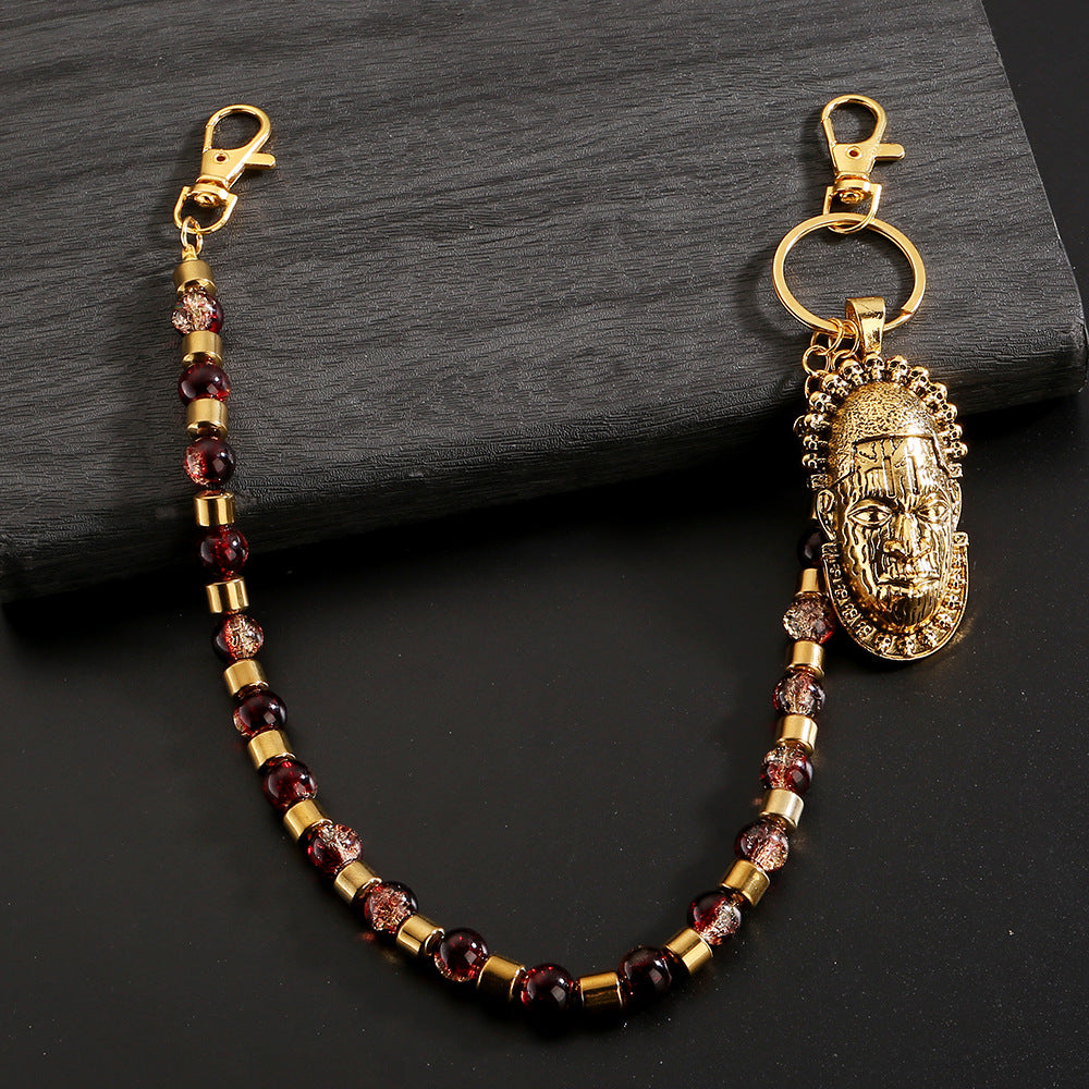 Personalized trendy beaded human head rutile pants chain