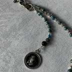 Turquoise, black and silver hand-stitched trouser chain