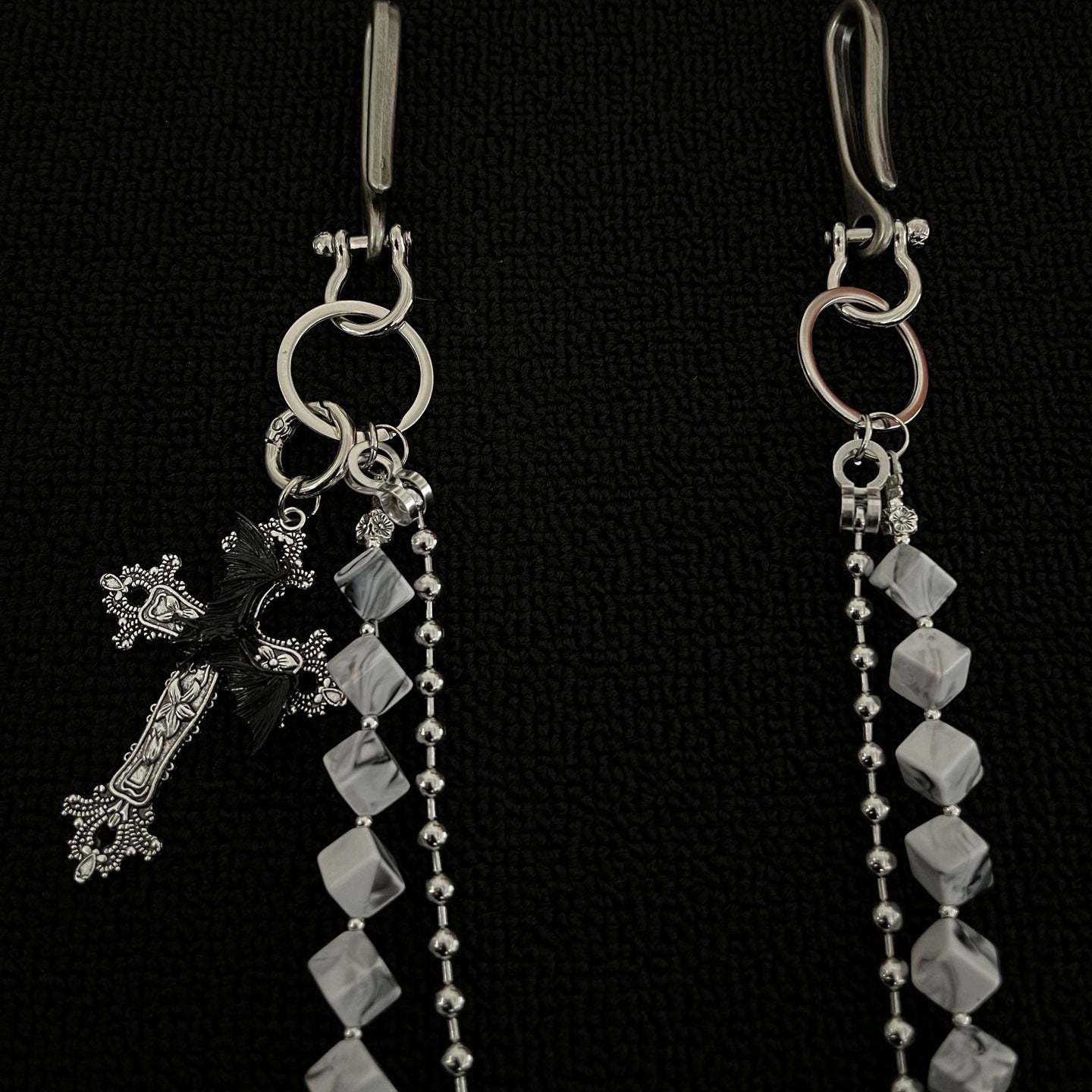 Double chain square stone personalized pants chain