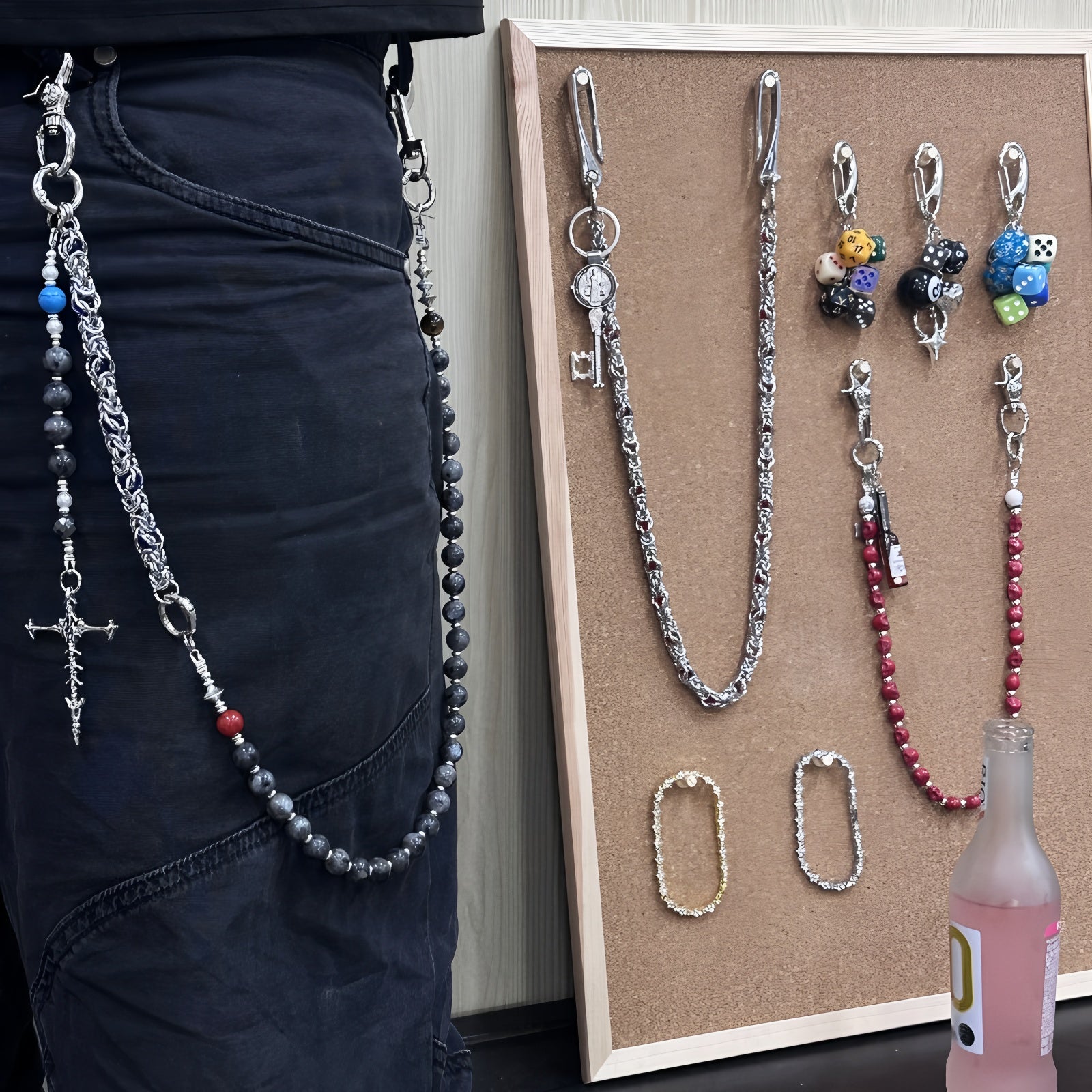 White cracked stone splicing dragon bone bead pants chain