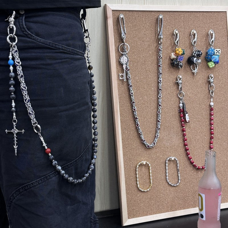 Black Glitter Splicing Dragon Bone Bead Pants Chain